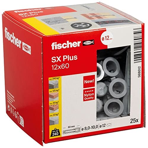Image of fischer 568012 SX Plus Expansion Wall Plug, 12mm x 60mm, Pack of 25