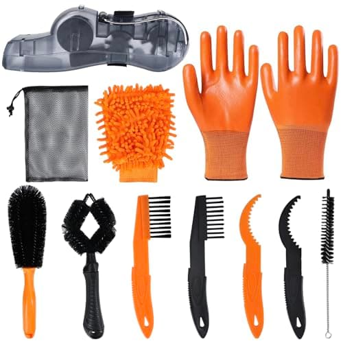 Image of RYACO 11 PCS Bike Cleaning Kit, Bicycle Chain Cleaner Brushes Tool Kit Multi Tool Bike Maintenance Accessories for Bicycle Chain, Tire, Sprocket, Cycling Corner Stain Dirt Clean, Fit All Bikes