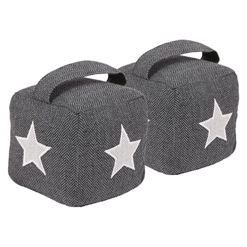 Image of Nicola Spring Fabric Door Stop - Star - Grey - Pack of 2 - Indoor Herringbone Decorative Wedge Stopper Interior Weighted Doorstop with Handle for Home, Office
