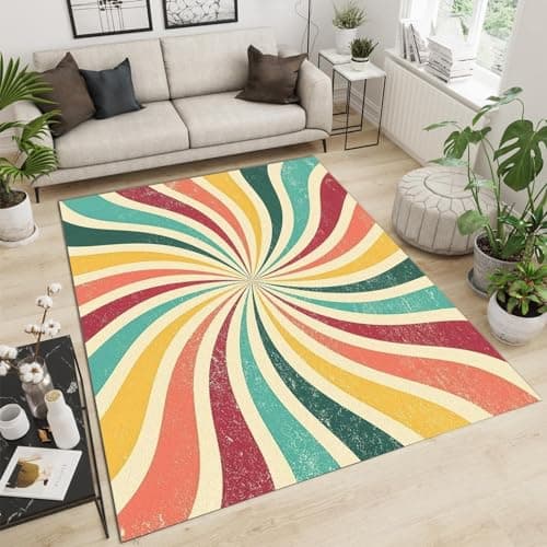 Image of PAJEON Bohemian Abstract Rainbow Ombre Sun Area Rugs, Non-Slip Rugs, 160 x 230 cm Soundproofing Carpet - for Stairs and Hallways