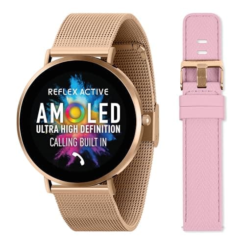 Image of Reflex Active Series 42 Amoled Ultra Slim Smart Watch for Women with GPS, Heart Rate, Sleep Monitor, Step Counter, Rose Gold Mesh and Pink Silicone Strap Set For Android IOS