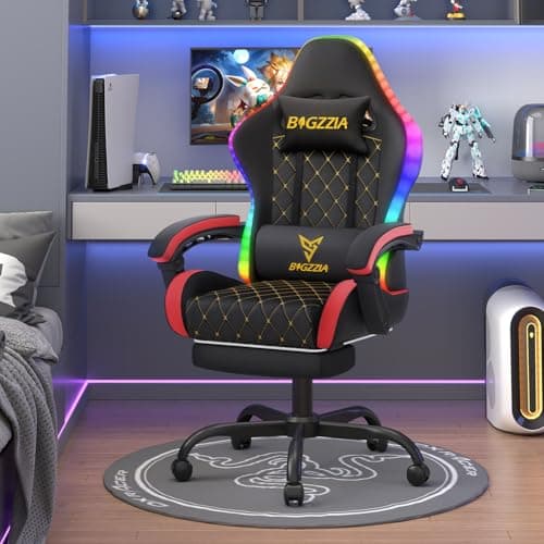Image of Racingreat Gaming Chair with Led Lights | Ergonomic Racing Style Gamer Chair/High Back, Lumbar Support, Recliner, Footrest (Red)