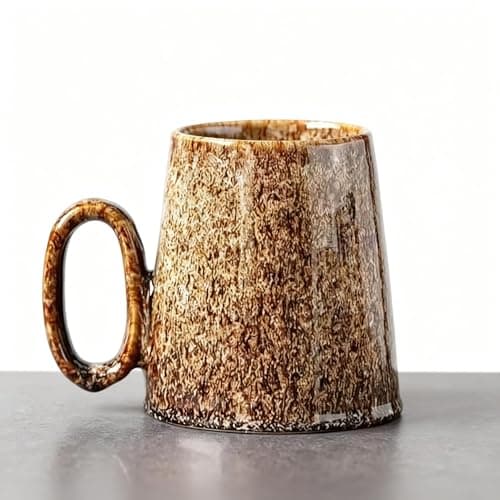 Image of Ximoryn Vintage Gradient Glaze Ceramic Mug, 400ml Large Capacity Handled Cup for Coffee/Tea, Artistic Home Drinkware (White to Gold Fade)