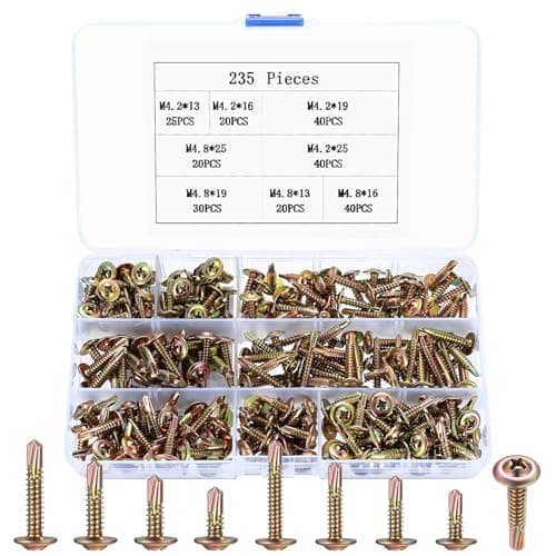 Image of M4.2 M4.8 Self Drilling Screws, 235 Pcs Phillips Head Self Tapping Screws Metal, Wafer Head Sheet Metal Screws, Self Tapping Wood to Steel Screws for Metal Wood Plastic Panels Screws