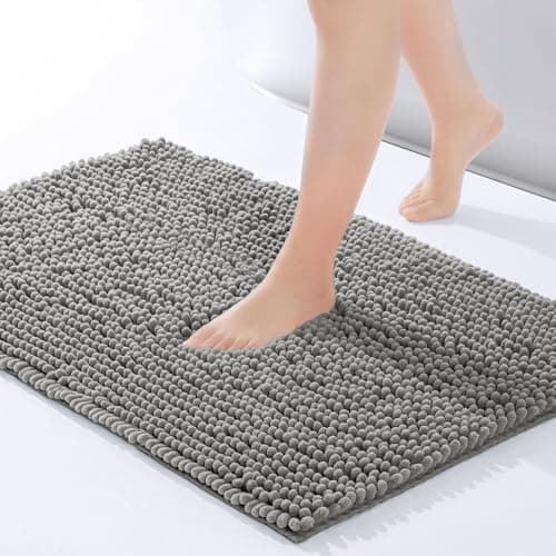Image of Moonlight Bedding Dark Grey Bath Mat Non Slip Anti Mould - Chenille Shower Mat 40x60 cm Super Absorbent Bathroom Mat Machine Washable Extra Soft Fluffy Bathmat
