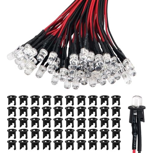 Image of Lyeteung 50 PCS 5mm 12V Prewired LED Diodes Light, Red, 20cm Prewired LED Light Emitting Diode + 50 PCS 5mm Plastic LED Holder