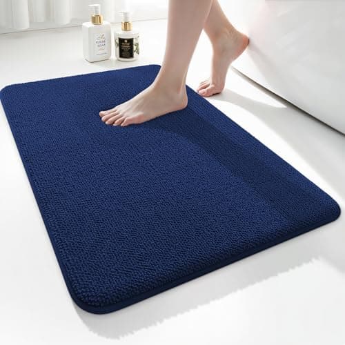 Image of smiry Thick Memory Foam Bath Mat,40 x 60 cm,Extra Soft Absorbent Bathroom Mat,Non-Slip Quick Dry Bath Mats for Bathroom,Machine-Washable Bath Rug Foot Mat,Navy Blue