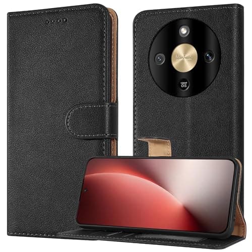 Image of PIXFAB Case for Honor Magic8 Lite, Leather Wallet Phone Case, Magnetic Book Flip Folio Cover [RFID Protection & 3 Card Slots] and [Kickstand] Phone Cover for Honor Magic 8 Lite - Black