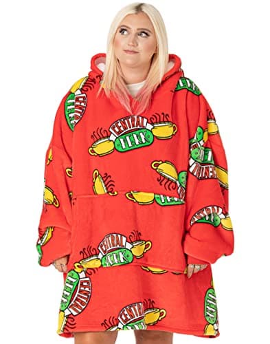 Image of FRIENDS Central Perk VUddie Oversized Blanket Hoodie Women | Ladies Coffee Cafe Fluffy Fleece Pullover | One Size Sweatshirt With Big Pocket