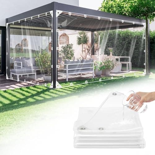 Image of GKXLH Tarpaulin Waterproof Heavy Duty - Upgraded Resistant PVC Clear Tarpaulin 2m x 3m, Thicken 400 g/m² Outdoor Garden Large Tarpaulins, Frost-Resistant, Windproof Transparent Tarp for Outdoor Use