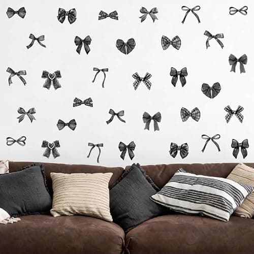 Image of 8 Sheets Bowknot Wall Stickers Decor Black Bow Wallpaper for Decoration Living Room,Kitchen,Bathroom,Bedroom,Glass Doors Windows,Art Design Wall Decals for Adults,DIY Accessories