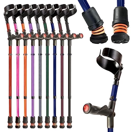 Image of Flexyfoot Shock Absorbing Comfy Grip Double Adjustable Crutch - Improves Safety, Improves Grip, Reduces Shocks & Jarring – Right Handed - Blue