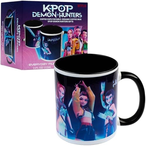 Image of KPop Demon Hunters Official Huntrix Mug, 11oz Ceramic Cup for Girls, Teens & Adults, Rumi Mira Zoey Tea Coffee Cup, Gifts for Her (Black Huntrix)