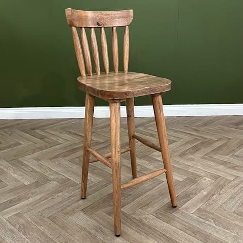 Image of Elm home and garden Solid Wooden Oak Finish Kitchen Breakfast Bar Stool, 77cm Seat Height