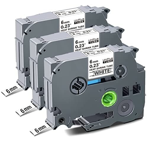 Image of UniPlus 3X Compatible with Brother 5.8mm Heat Shrink Tube Label Tape Replacement for HSe-211 HSe211 Black on White for P-Touch PT-E300 PT-D600 PT-E550W PT-P750W PT-H300 PT-D450 PT-D800W