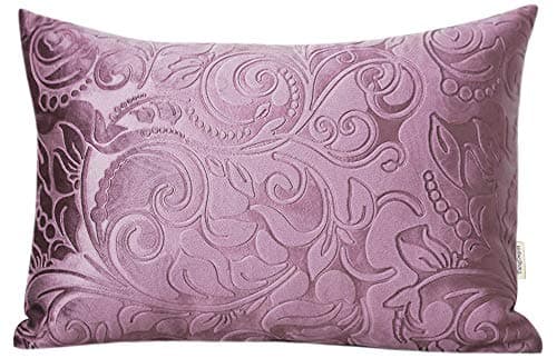Image of TangDepot Heavy Velvet Cushion Cover Embossed Classic Floral Anaglyph Velvet Fabric Art Deco 30x45cm C16 Light Purple