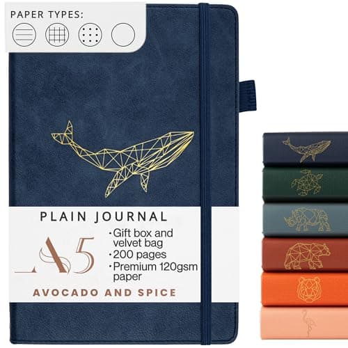 Image of A5 Sketchbook Plain Notebook by Avocado and Spice® - Hardback Blank Paper Notebook A5 - Lay Flat Drawing Book for Artists - Sketch Pad with 200 Thick Blank Pages (Blue, Plain)