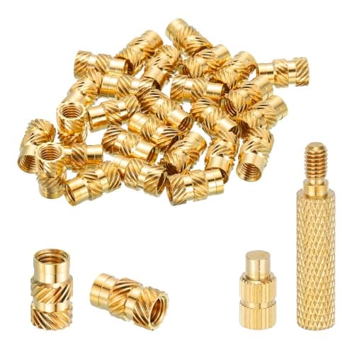 Image of sourcing map 20 Pcs Threaded Inserts with Soldering Iron Tip Press Tool, M5 x 12mm H x 7mm OD Brass Metric Knurled Nuts Heat Set Inserts Embedment Nut for 3D Printing Plastic Parts