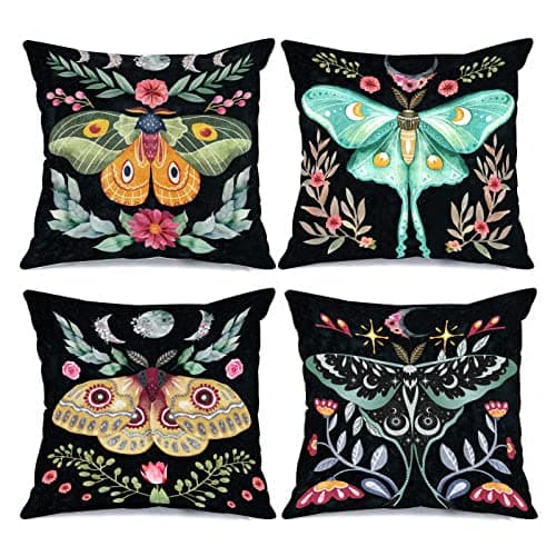 Image of Tucocoo Tropical Flowers Butterfies Pillows Cover Nordic Style Throw Pillow Covers Moon Phase Pillowcase Set of 4 Cushion Case BohTropical Leaves Couch Sofa Home Office Butterfly Gift(18 X 18 Inch)