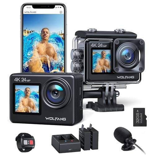 Image of WOLFANG Action Camera 4K 24MP WiFi GA200, 40M Waterproof Underwater Camera for Snorkeling, EIS 170° Wide Angle Dual Screen Vlogging Camera with External Microphone, Charger, Remote Control