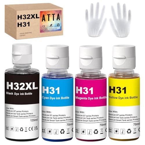 Image of ATTA 31 32XL Ink Bottle Set Replacement for HP 32XL 31 Ink Work for Smart Tank 7005 5107 5105 7301 7001 7602 5000 5101 5102 Plus 550 555 457 450 All-in-One Ink-Tank (135ML 32XL Black, 70ML 31 Color)