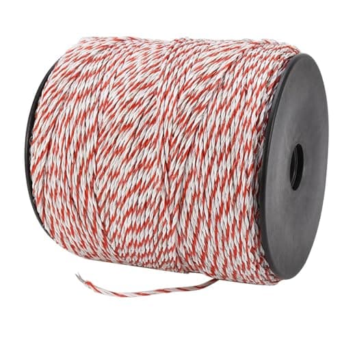Image of 1Pcs 500m Electric Fence Wire, 6 Strand Polywire Electric Fence Wire Reel Nylon Stainless Steel Red and White Color with Black Chuck Reliable Conductivity for Livestock Cattle Sheep Horse Pets Crop