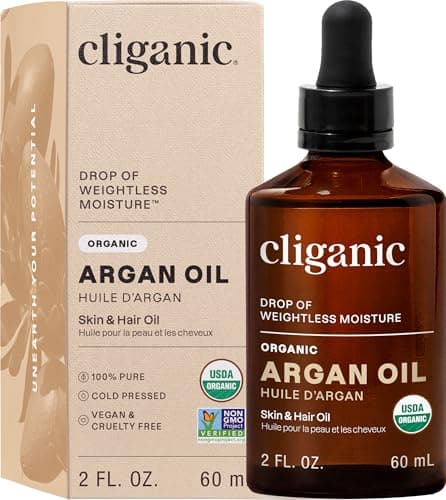 Image of Cliganic Organic Argan Oil, 100% Pure - for Hair, Face & Skin | Cold Pressed Carrier Oil