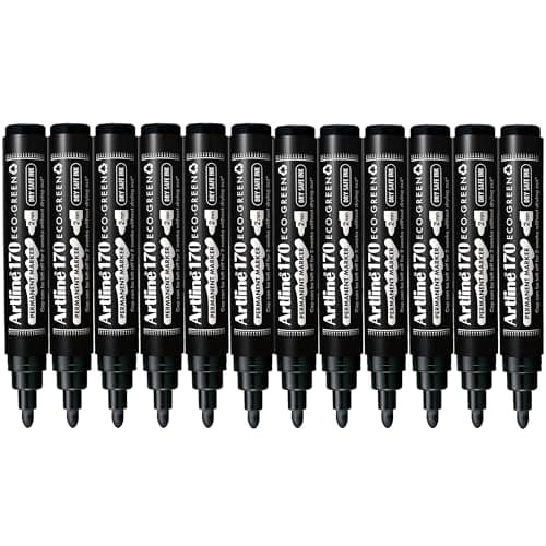 Image of Artline Eco Black Permanent Marker Pens (Pack of 12) 2mm Nib for Home and Office Use, Labelling and Crafts, Dry Safe for 2 Weeks Uncapped, Waterproof, Non-Toxic - Genuine Permanent Marker Pens Black