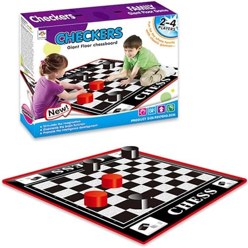 Image of Checkers Giant Floor Chess board Game - Family Fun for 2-4 Players - Large 92x70cm - Stimulates Imagination & Intelligence - Ideal for Kids & Adults (2018-1)