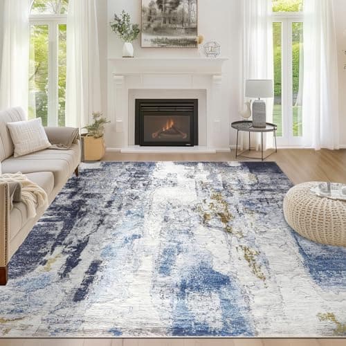 Image of Capslpad Area Rug Modern Abstract Rugs Living Room Large 160x230cm Non-Slip Boho Art Carpet Lightweight Short Pile Washable Floor Rug for Bedroom Dining Room Nursery Lounge Home Office Decor,Grey/Blue