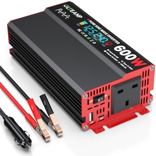 Image of 600W Power Inverter Pure Sine Wave Inverter 12V DC to 120V AC Converter for Car, Truck, Home, Vehicles, Laptop, Car Inverter 12V to 240V with 2 USB Ports, LCD Display