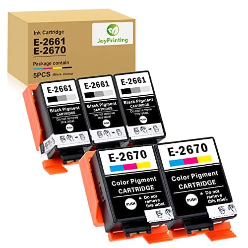 Image of JoyPrinting Compatible Epson 266 & 267 Ink Cartridges 2661 T2661 T2670 Work for Epson Workforce WF-100W WF-110W Printer with Pigment Ink, 5 Pack (3 Black, 2 Colour)