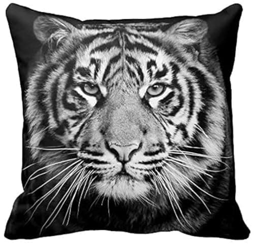 Image of Black and White Tiger Photo Zippered Pillow Case Home Decorative Cushion Covers Square 18x18 Inch (Two Sides)