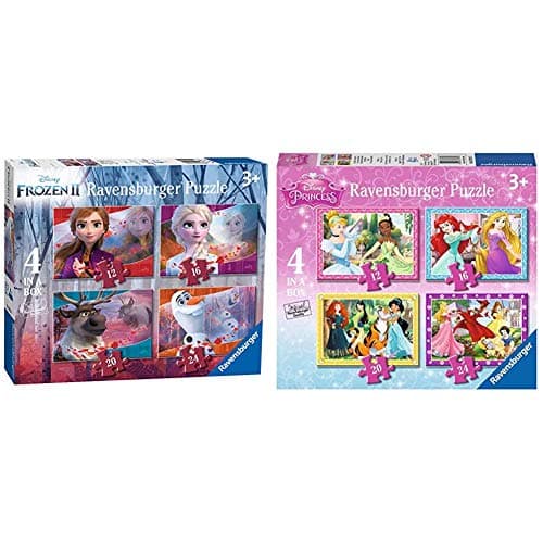 Image of Ravensburger Disney Frozen 2 - 4 in Box (12, 16, 20, 24 Pieces) Jigsaw Puzzles for Kids Age 3 Years Up & Disney Princess-4 in Box (12, 16, 20, 24 Piece) Jigsaw Puzzles For Kids Age 3 Years and Up