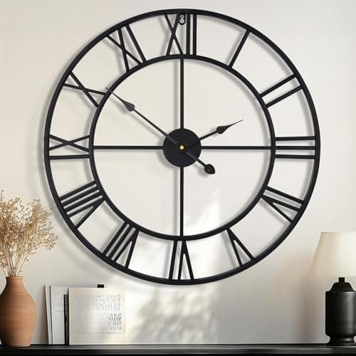 Image of HAITANG 80CM Large Wall Clock 30 Inches Oversized Modern Round Black Metal Nearly Silent Non-ticking Battery Operated Roman Numerals Clocks for Living Room,Bedroom,Kitchen Decor