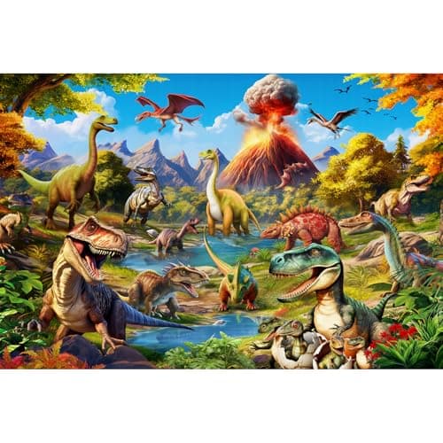 Image of Jigsaw Puzzles 100 Pieces for Kids Jigsaw Puzzles for Kids 100 Piece Puzzle Educational Learning Toys for 5 6 7 8 9 Girls and Boys-Dinosaurs World