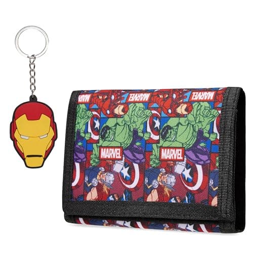 Image of Marvel Boys Wallet and Keyring Gift Set - Avengers Trifold Wallet with Coin Purse Card Slots and Keychain - Boys Gifts (Multi Avengers)