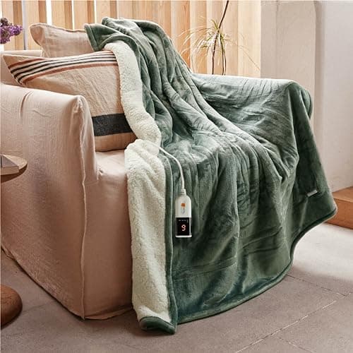 Image of GOTCOZY Heated Blanket Electric Throw 130x160cm -Soft Silky Plush Heated Blanket with 6 Heat Settings & 10 Hours Auto-Off Timer For Home Office Use Machine Washable(Green)