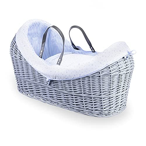 Image of Clair de Lune Stars & Stripes Grey Wrapover Noah Pod - Baby Moses Basket - Blue