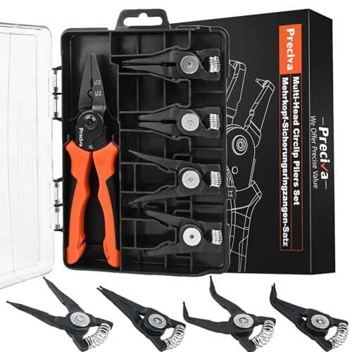 Image of Preciva Bent/Straight Circlip Pliers Set,6-Inch Snap Ring Pliers with 5PCS Internal External Circlip Pincer Jaws,Industrial Carbon Steel Plier Set with Box,Snap Ring C Clip for Ring Remover Retaining
