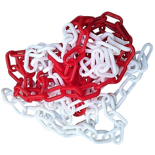 Image of Lokatall Plastic Barrier Chain 6mm×33FT Warning Red and White Chains High Visibilty Guardrail Post Safety Protection Barrier Link for Parking Lot Construction Lo Crowd Control Traffic Queuing Line
