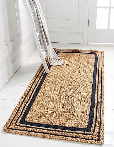 Image of Avgari Creation Natural Rectangle Jute Carpet Runner Rug For Home Décor, Kitchen, Living Room, Boho Sisel Rug Mat for Indoor & Outdoor (Black Border)
