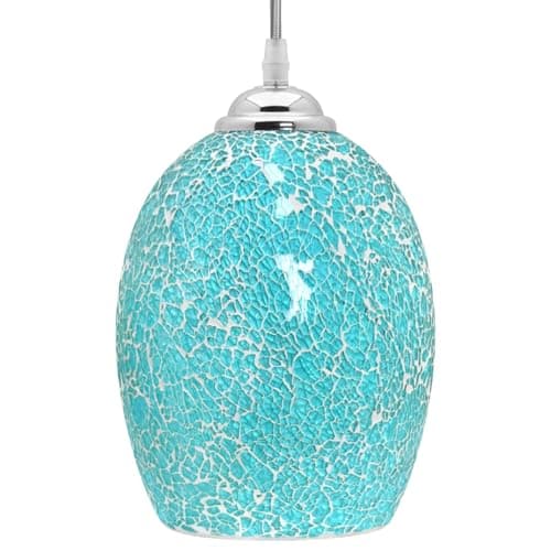 Image of Crackle Blue Glass Pendant Light Retro Flatten Globe Mosaic Ceiling Lamp Shade Hanging K420