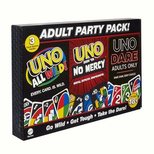 Image of UNO All Wild, Show ‘em No Mercy, Dare Adults Only 3 Card Game Bundle