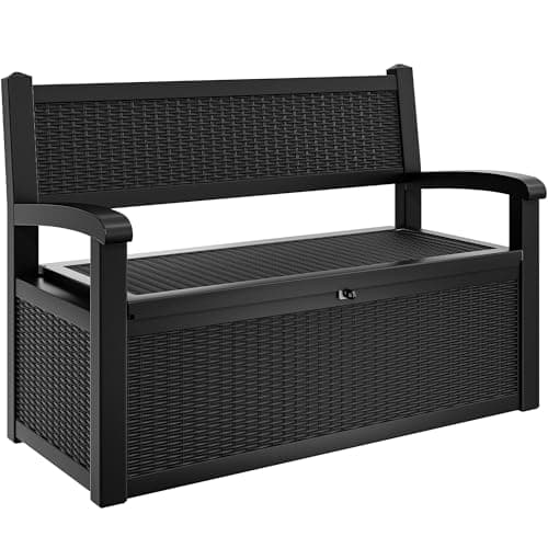 Image of YITAHOME Large 270Litre Outdoor Storage Box, All Weather Resin Deck Bench with Lockable Lid, Garden Storage for Patio Furniture, Cushions, Tools and Pool Supplies,Black-Chair