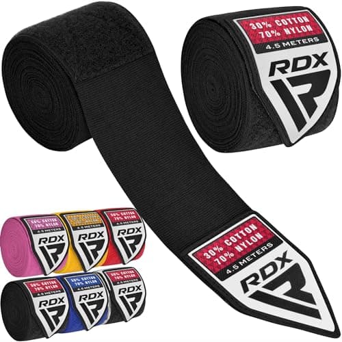Image of RDX Boxing Hand Wraps 4.5M / 180 Inches – Mexican Style Semi-Elastic MMA Inner Gloves - Wrist Support for Muay Thai, Kickboxing, BJJ, Karate - Thumb Loop & Hook and Loop Closure - Cotton & Nylon Blend