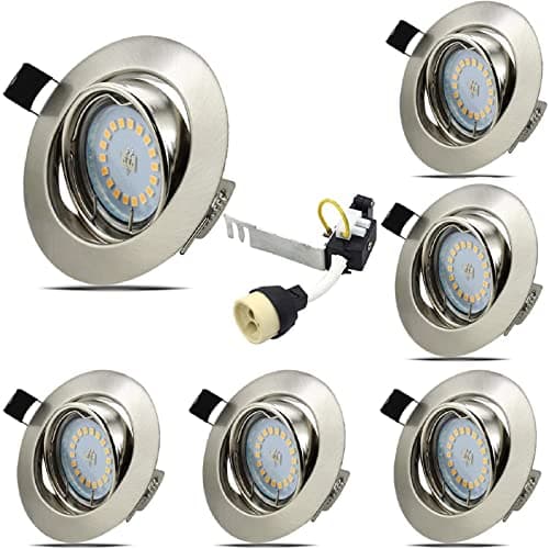Image of Allesgute 6X LED Downlights Ceiling Dimmable Recessed Down Lights Spotlights Brushed Chrome GU10 Light Fittings 30° Swiveling with 5W Bulbs Warm White