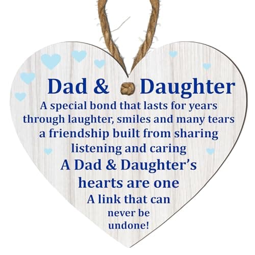 Image of Wooden or Acrylic Heart Plaque for Dad - Heartfelt Gift for Father from Daughter - Handcrafted Keepsake for Father's Day, Birthday, Christmas - Heartwarming Message (Small: 10 cm (H) × 9 cm (W))
