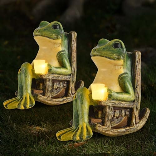 Image of Foreverup 2PCS Solar Frog Garden Ornaments Outdoor, Home Decor Garden Frogs Figurine with Waterproof Led Lights Decorations, Garden Frog Gifts for Fairy Garden Patio Balcony Yard Lawn