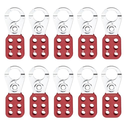 Image of Bwintech 10 Pcs Red Pine Steel Lockout Hasp Tagout Hasp for Padlocks with 6 Holes Interlock